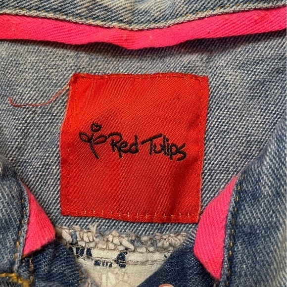 Red Tulips size large jean vest - Picture 5 of 13